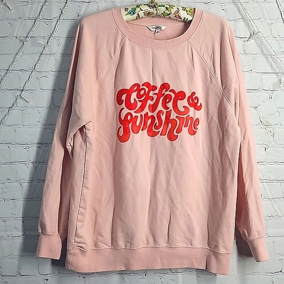 Wildfox Coffee and Sunshine Print Oversized Light Pink Sweater Womens Size Med - Picture 10 of 17